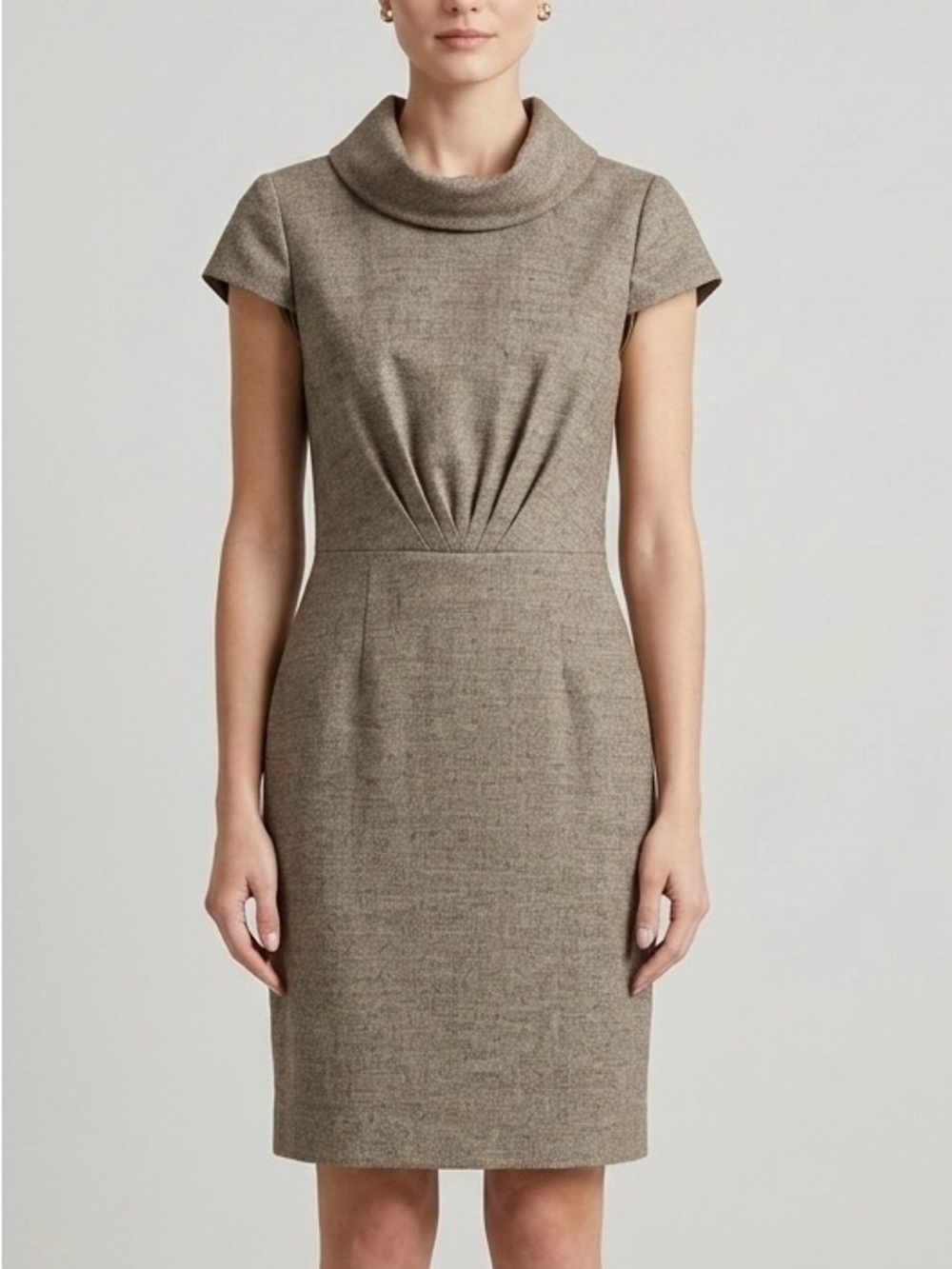 ESCADA Tan Wool Blend Cowl Neck Sheath Dress